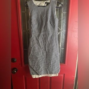Fired navy blue and white dress